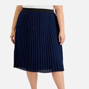 Adrianna Papell Navy Metallic Pleated Skirt 24W NWT